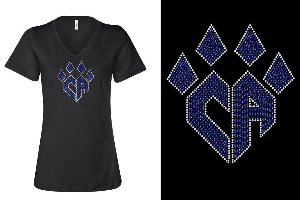 Rhinestones CA Cheer Athletics Women's Relaxed V-Neck