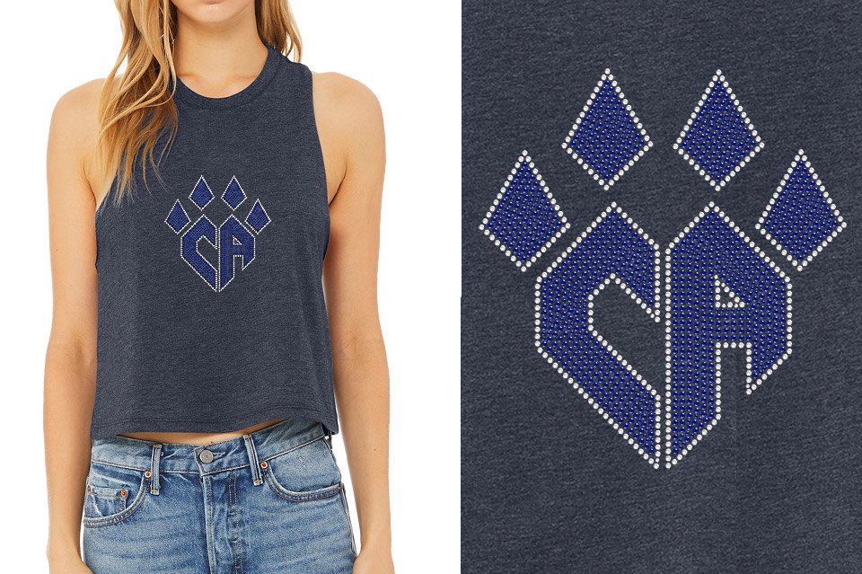 Rhinestones CA Cheer Athletics Women's Racerback Cropped Tank