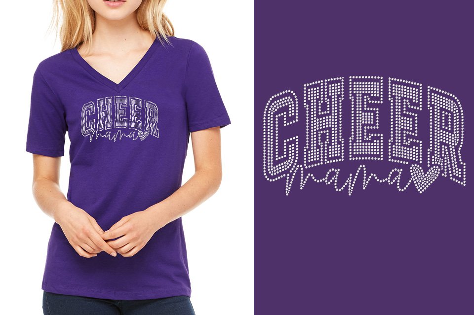 Rhinestones CA Cheer Athletics Cheer Mama Women's Relaxed V-Neck
